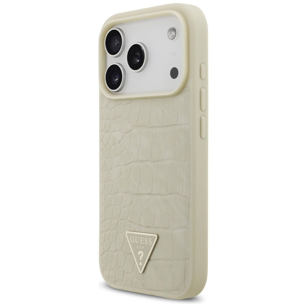 Funda MagSafe para Apple iPhone 17 Pro, Guess, Croco Triangle Logo, Dorada