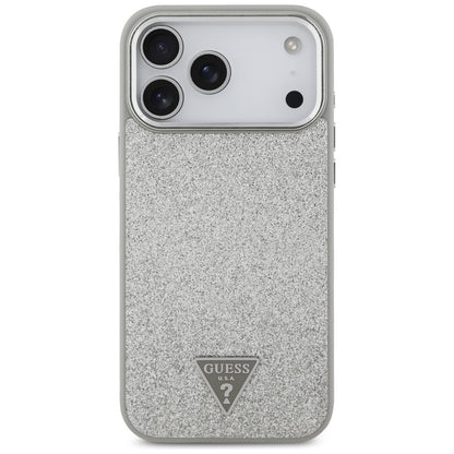 Funda MagSafe para Apple iPhone 17 Pro, Guess, Glitter Triangle Logo, Plateada