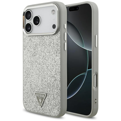 Funda MagSafe para Apple iPhone 17 Pro, Guess, Glitter Triangle Logo, Plateada