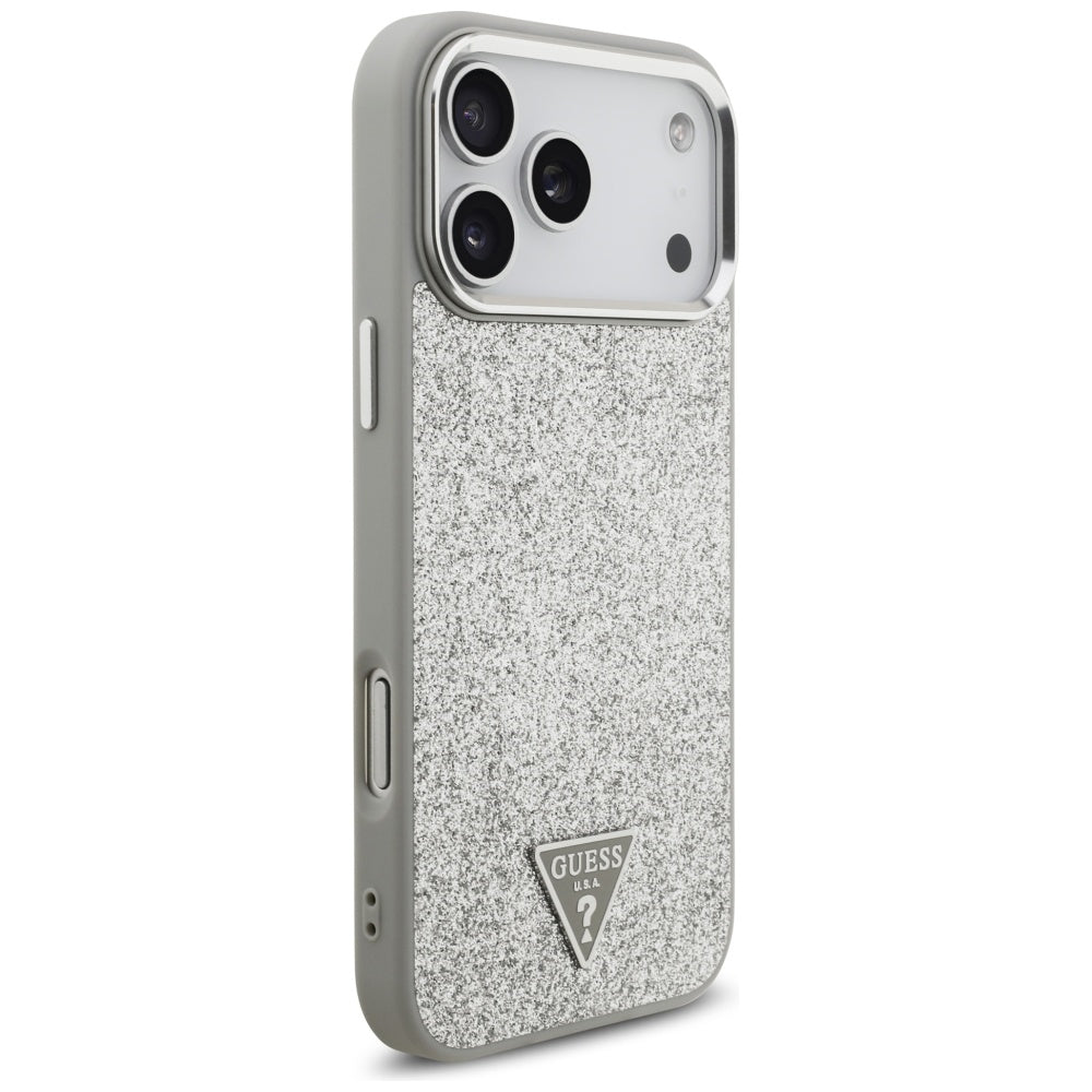 Funda MagSafe para Apple iPhone 17 Pro, Guess, Glitter Triangle Logo, Plateada