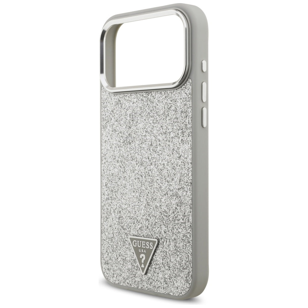 Funda MagSafe para Apple iPhone 17 Pro, Guess, Glitter Triangle Logo, Plateada