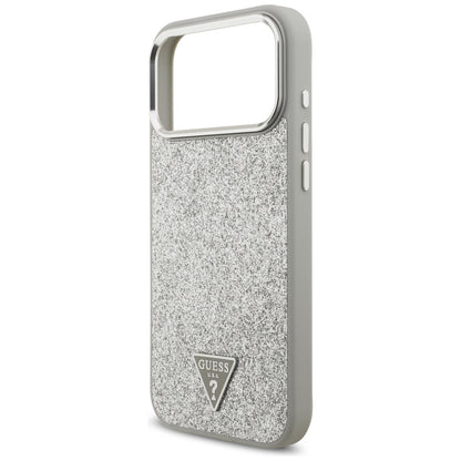 Funda MagSafe para Apple iPhone 17 Pro, Guess, Glitter Triangle Logo, Plateada