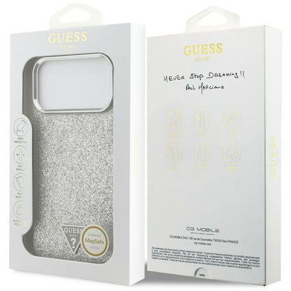 Funda MagSafe para Apple iPhone 17 Pro, Guess, Glitter Triangle Logo, Plateada