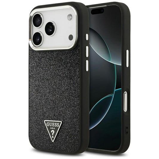Funda MagSafe para Apple iPhone 17 Pro, Guess, Glitter Triangle Logo, Negra