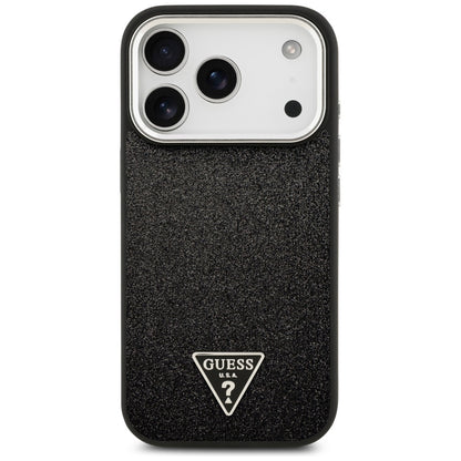 Funda MagSafe para Apple iPhone 17 Pro, Guess, Glitter Triangle Logo, Negra