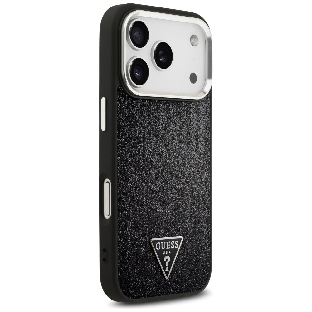 Funda MagSafe para Apple iPhone 17 Pro, Guess, Glitter Triangle Logo, Negra
