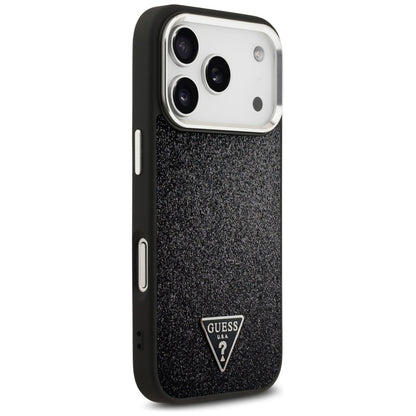 Funda MagSafe para Apple iPhone 17 Pro, Guess, Glitter Triangle Logo, Negra