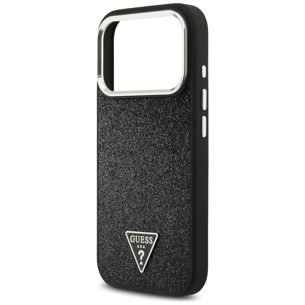 Funda MagSafe para Apple iPhone 17 Pro, Guess, Glitter Triangle Logo, Negra