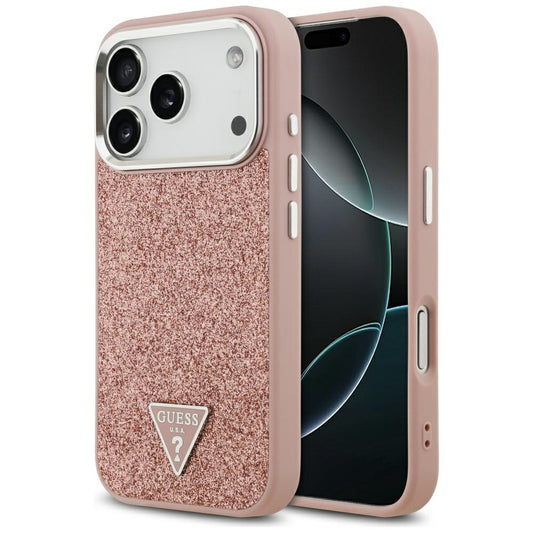 Funda MagSafe para Apple iPhone 17 Pro, Guess, Glitter Triangle Logo, Rosa