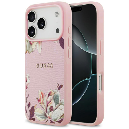 Funda MagSafe para Apple iPhone 17 Pro, Guess, Grained Flowers, Rosa