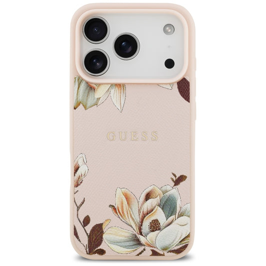 Funda MagSafe para Apple iPhone 17 Pro, Guess, Grained Flowers, Rosa