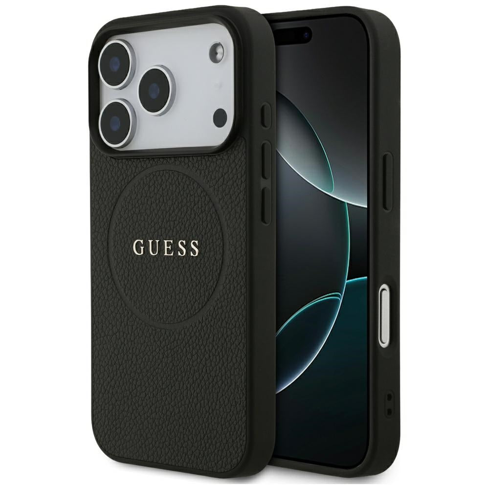 Funda MagSafe para Apple iPhone 17 Pro, Guess, Grained Gold Ring, Negra