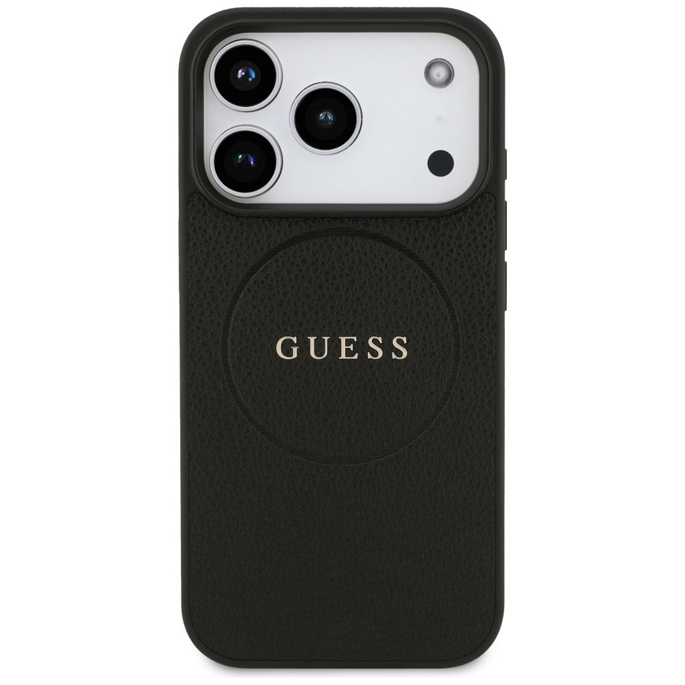 Funda MagSafe para Apple iPhone 17 Pro, Guess, Grained Gold Ring, Negra