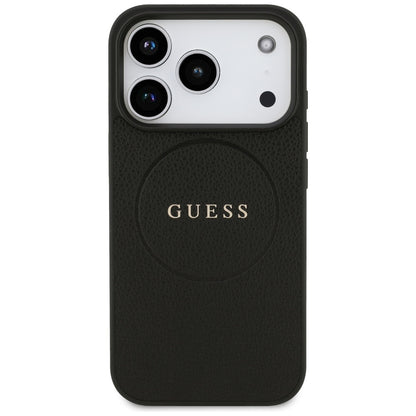 Funda MagSafe para Apple iPhone 17 Pro, Guess, Grained Gold Ring, Negra