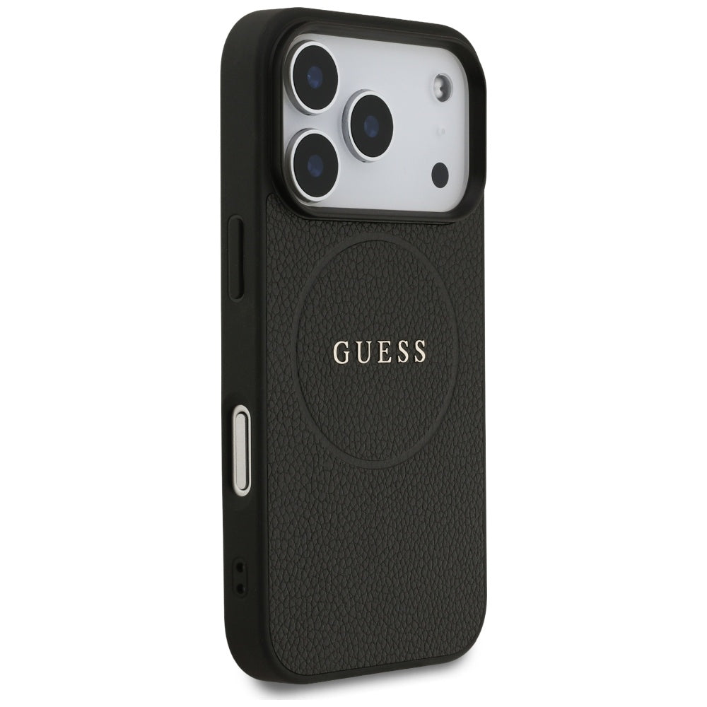 Funda MagSafe para Apple iPhone 17 Pro, Guess, Grained Gold Ring, Negra
