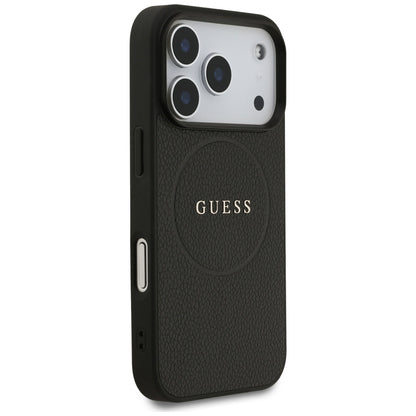 Funda MagSafe para Apple iPhone 17 Pro, Guess, Grained Gold Ring, Negra