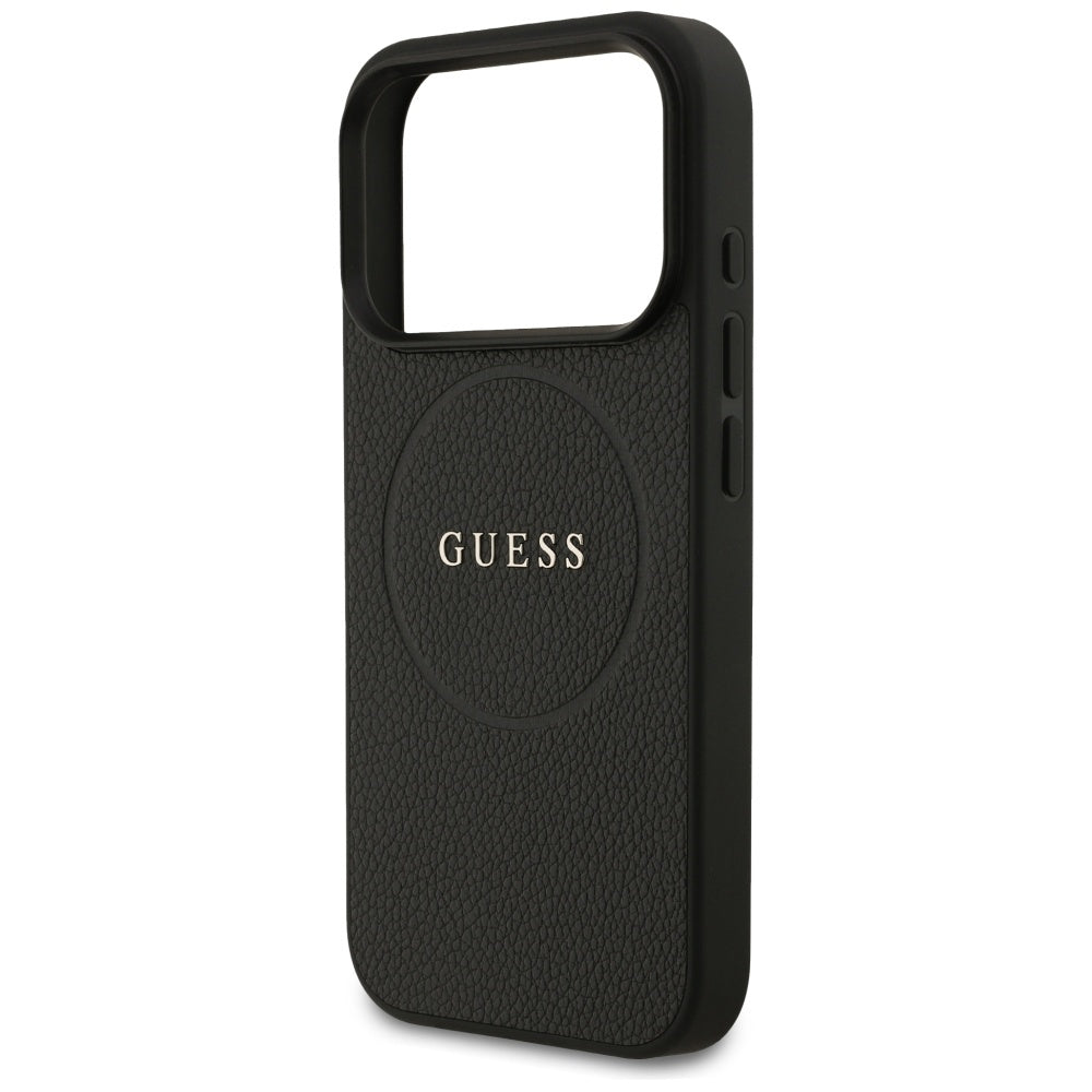 Funda MagSafe para Apple iPhone 17 Pro, Guess, Grained Gold Ring, Negra