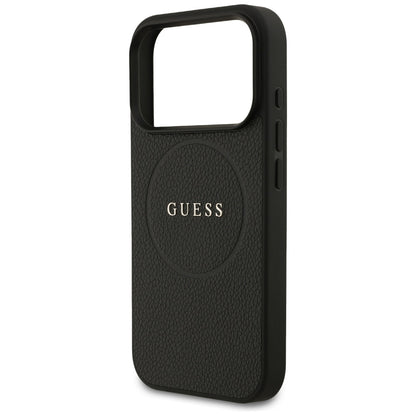 Funda MagSafe para Apple iPhone 17 Pro, Guess, Grained Gold Ring, Negra