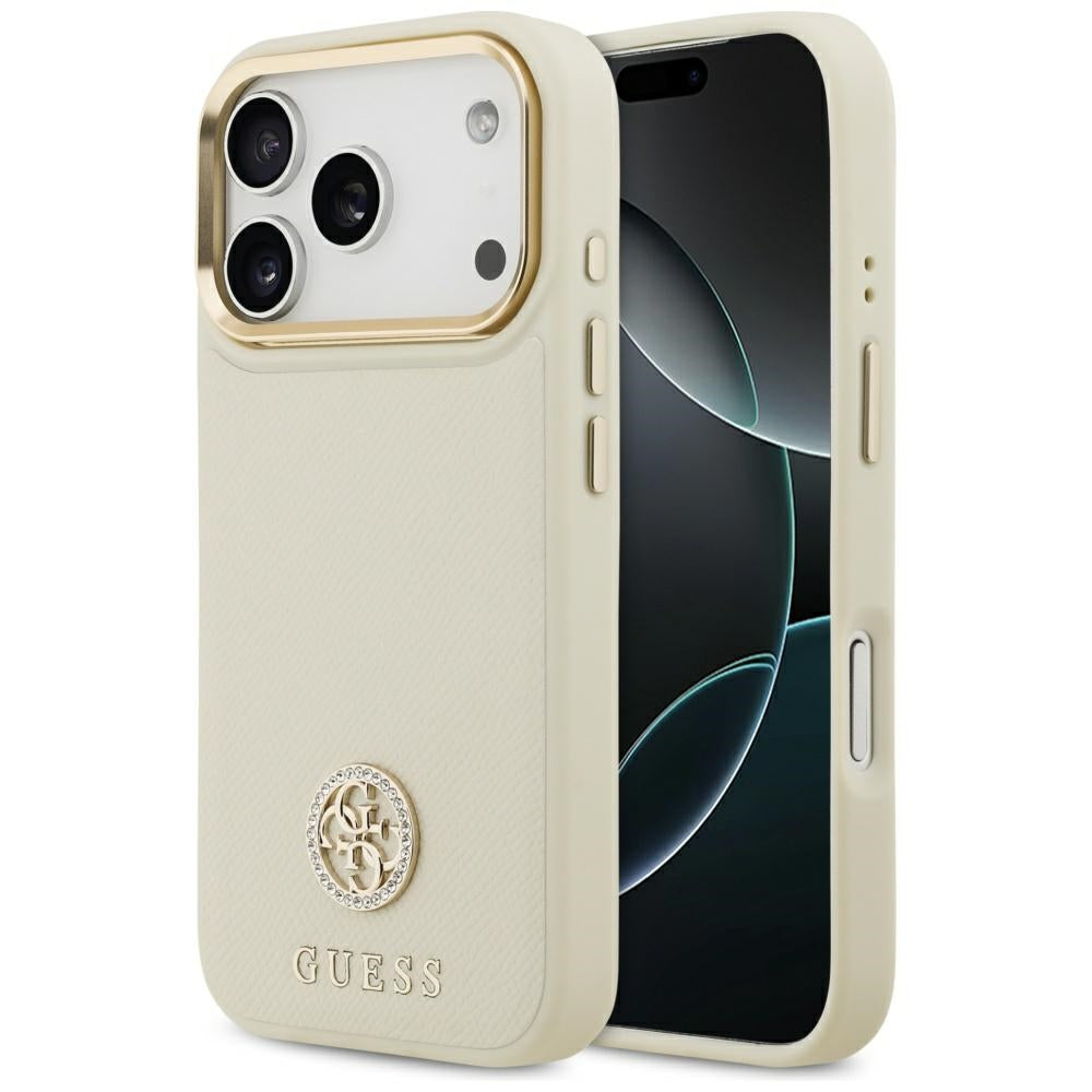 Funda MagSafe para Apple iPhone 17 Pro, Guess, Grained Strass Logo, Beige