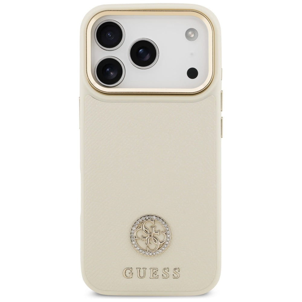 Funda MagSafe para Apple iPhone 17 Pro, Guess, Grained Strass Logo, Beige