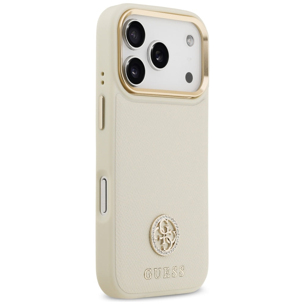 Funda MagSafe para Apple iPhone 17 Pro, Guess, Grained Strass Logo, Beige