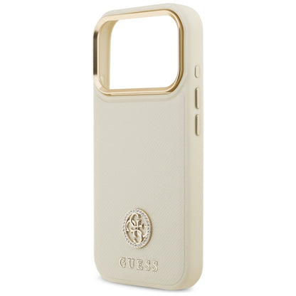 Funda MagSafe para Apple iPhone 17 Pro, Guess, Grained Strass Logo, Beige