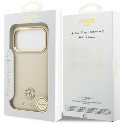 Funda MagSafe para Apple iPhone 17 Pro, Guess, Grained Strass Logo, Beige
