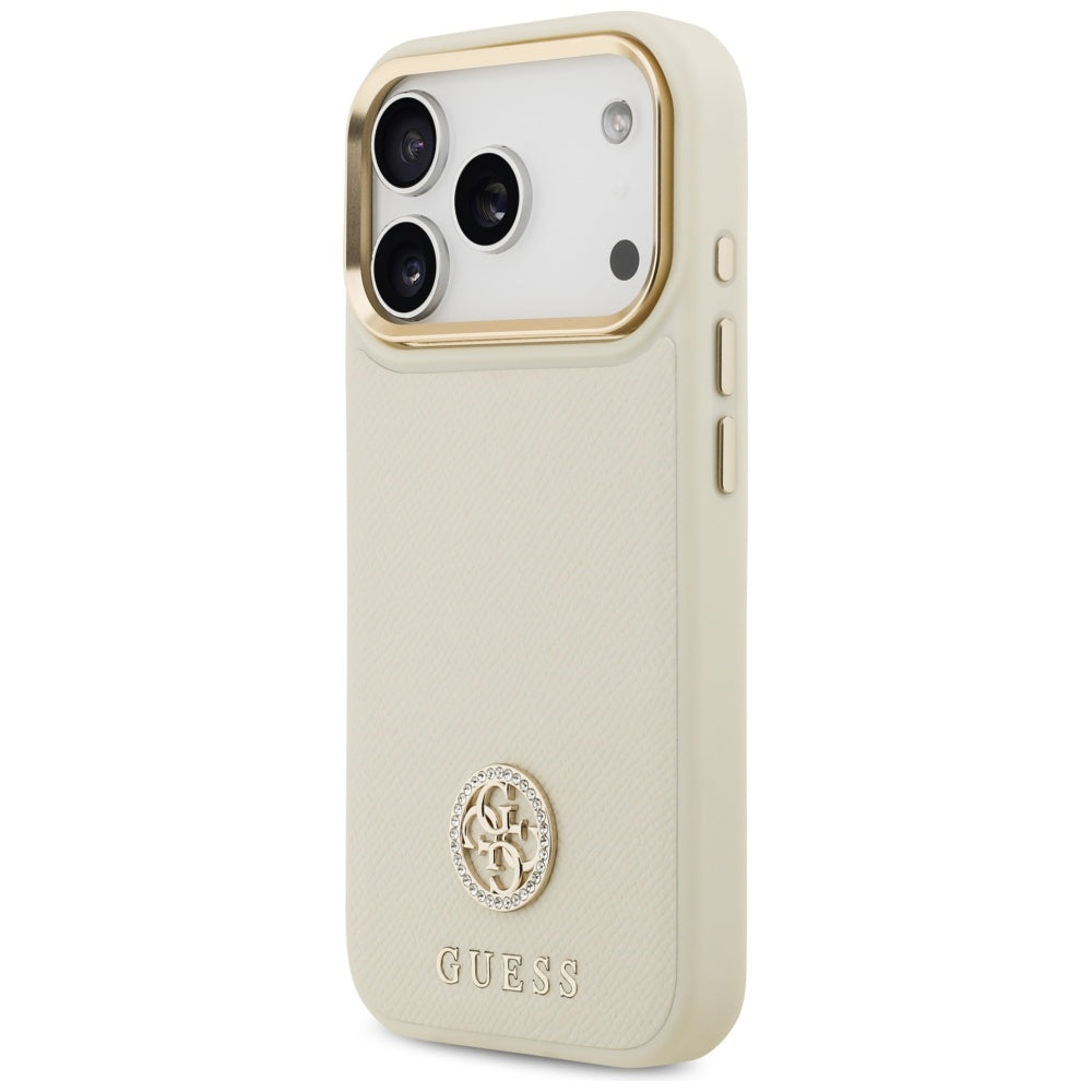 Funda MagSafe para Apple iPhone 17 Pro, Guess, Grained Strass Logo, Beige