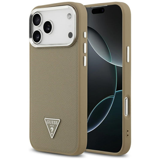 Funda MagSafe para Apple iPhone 17 Pro, Guess, Logo Triángulo Granulado, Marrón