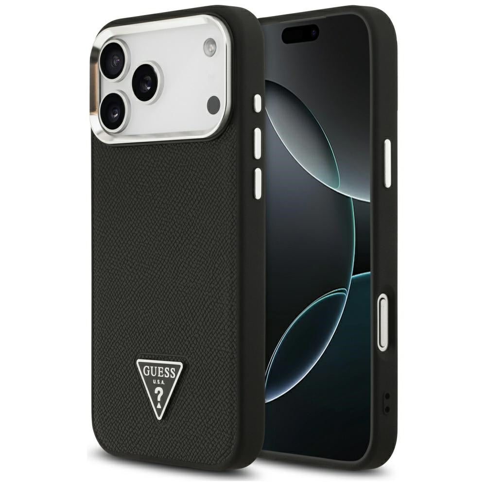 Funda MagSafe para Apple iPhone 17 Pro, Guess, Logo Triángulo Granulado, Negra