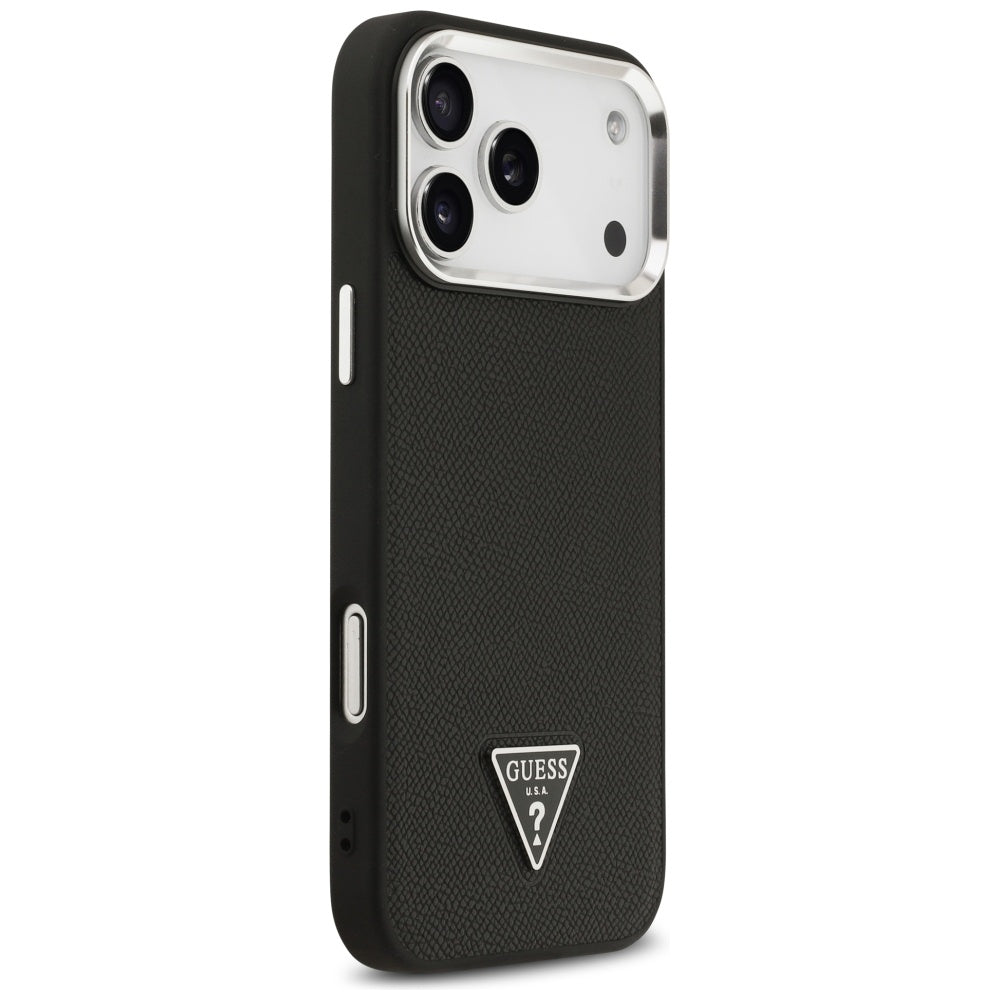 Funda MagSafe para Apple iPhone 17 Pro, Guess, Logo Triángulo Granulado, Negra