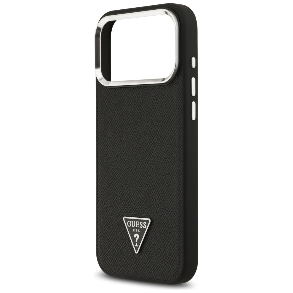 Funda MagSafe para Apple iPhone 17 Pro, Guess, Logo Triángulo Granulado, Negra