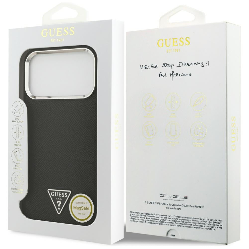 Funda MagSafe para Apple iPhone 17 Pro, Guess, Logo Triángulo Granulado, Negra