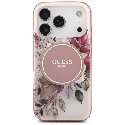 Funda MagSafe para Apple iPhone 17 Pro, Guess, IML Flower and Tonal Circle, Rosa