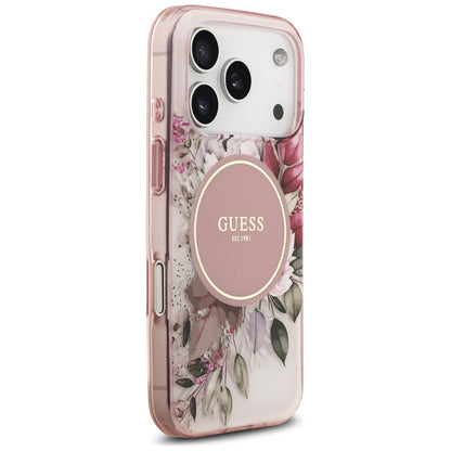 Funda MagSafe para Apple iPhone 17 Pro, Guess, IML Flower and Tonal Circle, Rosa