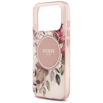 Funda MagSafe para Apple iPhone 17 Pro, Guess, IML Flower and Tonal Circle, Rosa