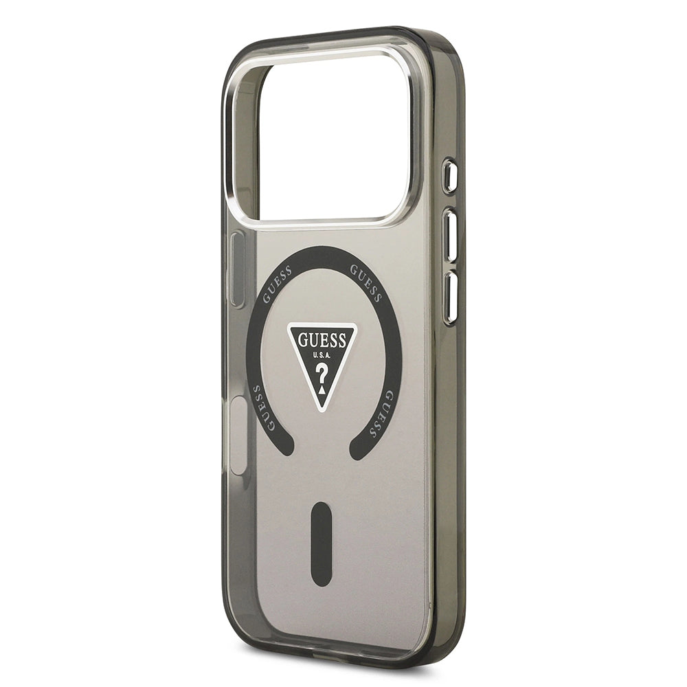 MagSafe Case for Apple iPhone 17 Pro, Guess, IML Gradient Triangle Logo, Black Silver