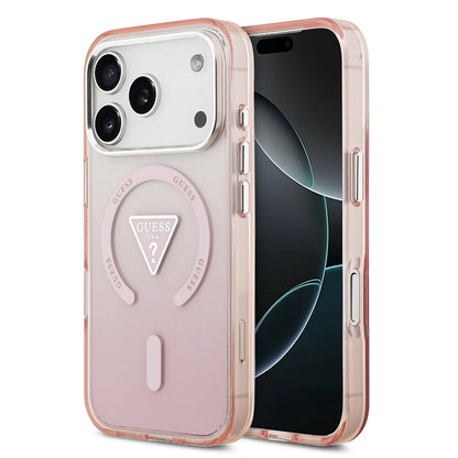 Funda MagSafe para Apple iPhone 17 Pro, Guess, Logo Triángulo Gradiente IML, Rosa