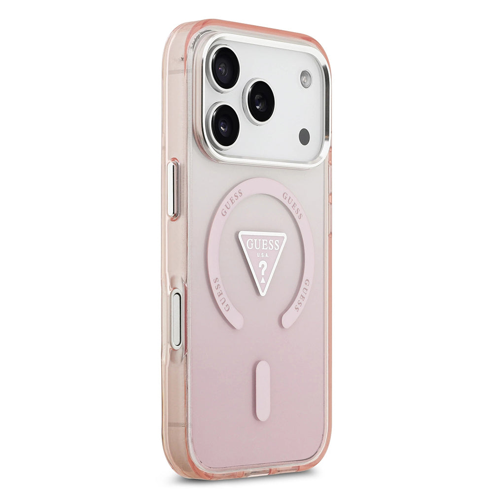 Funda MagSafe para Apple iPhone 17 Pro, Guess, Logo Triángulo Gradiente IML, Rosa