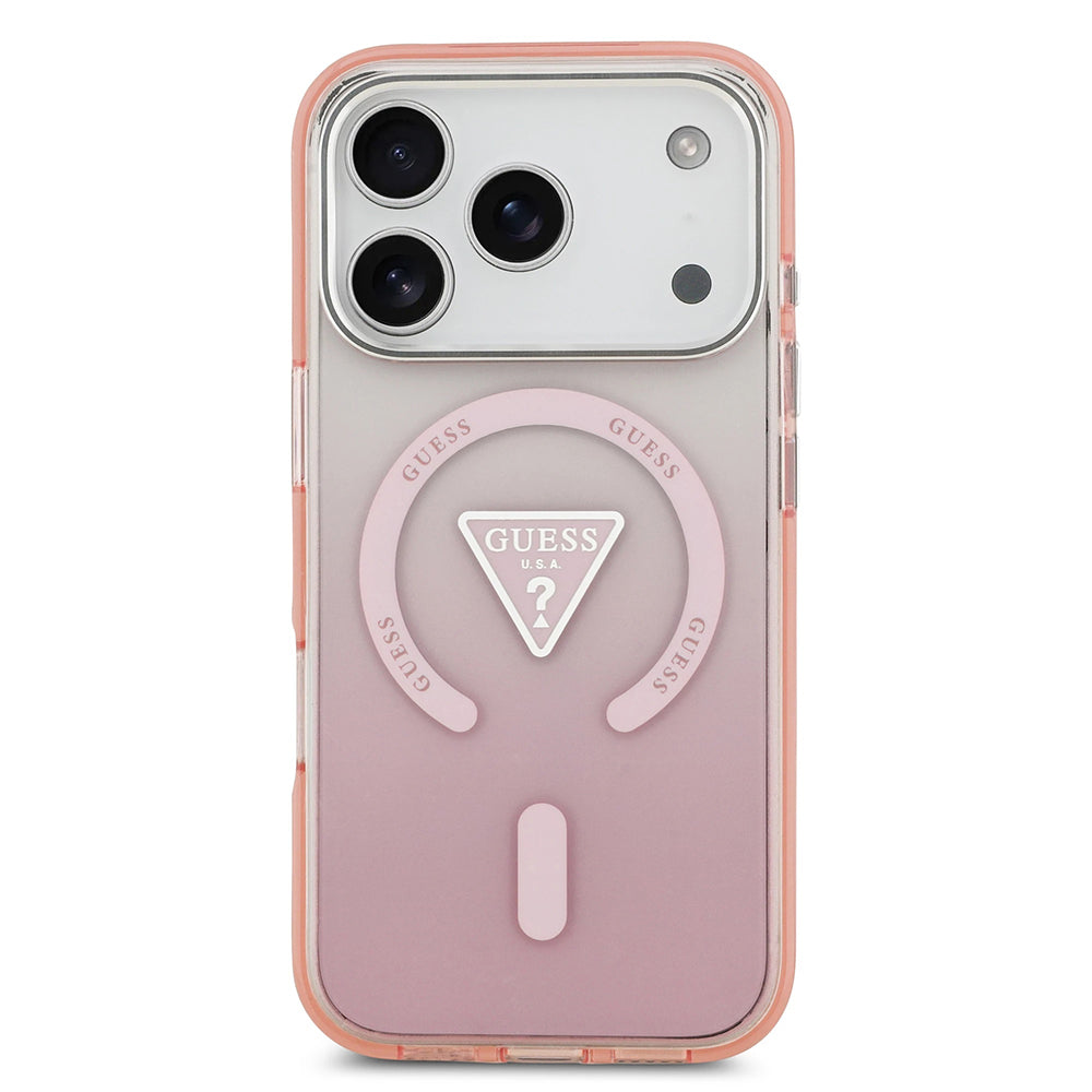 Funda MagSafe para Apple iPhone 17 Pro, Guess, Logo Triángulo Gradiente IML, Rosa