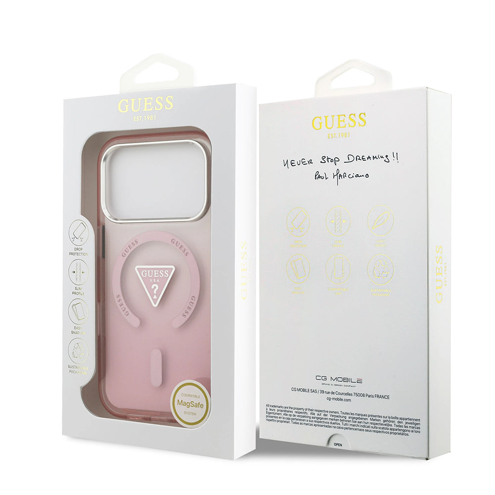 Funda MagSafe para Apple iPhone 17 Pro, Guess, Logo Triángulo Gradiente IML, Rosa