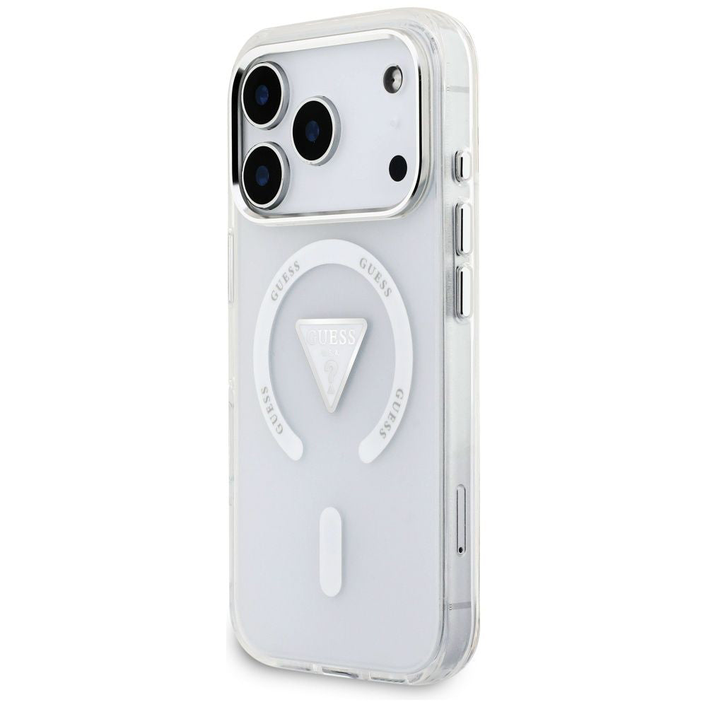 Funda MagSafe para Apple iPhone 17 Pro, Guess, Logo Triángulo Gradiente IML, Transparente