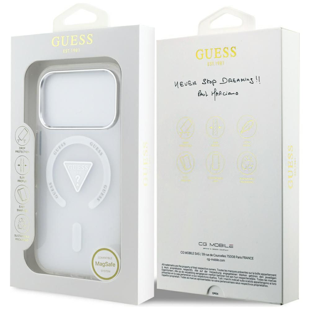 Funda MagSafe para Apple iPhone 17 Pro, Guess, Logo Triángulo Gradiente IML, Transparente