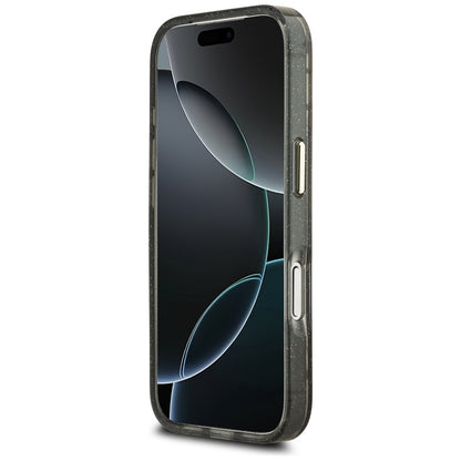 Funda MagSafe para Apple iPhone 17 Pro, Guess, IML Metal Glitter Flowers Triangle, Negra