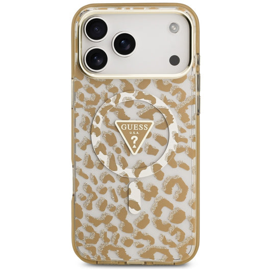 Funda MagSafe para Apple iPhone 17 Pro, Guess, Leopard Glitter, Marrón