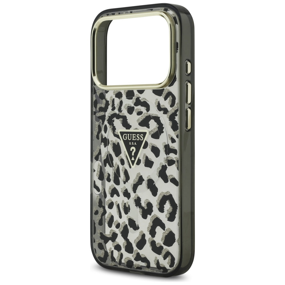 Funda MagSafe para Apple iPhone 17 Pro, Guess, Leopard Glitter, Negra