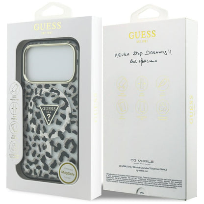 Funda MagSafe para Apple iPhone 17 Pro, Guess, Leopard Glitter, Negra