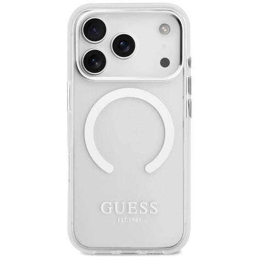 Funda MagSafe para Apple iPhone 17 Pro, Guess, Metal Outline, Plateada