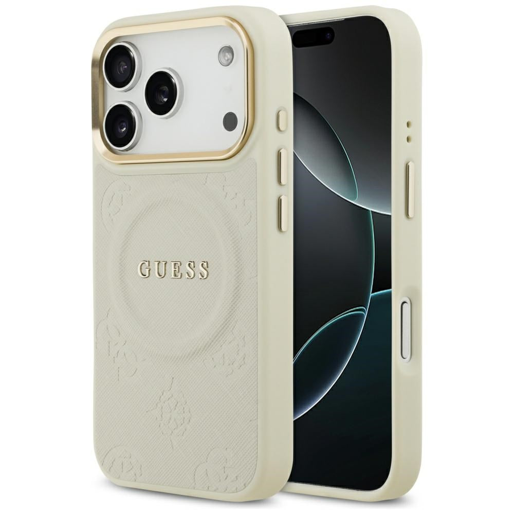 Funda MagSafe para Apple iPhone 17 Pro, Guess, Peony Hot Stamp, Beige