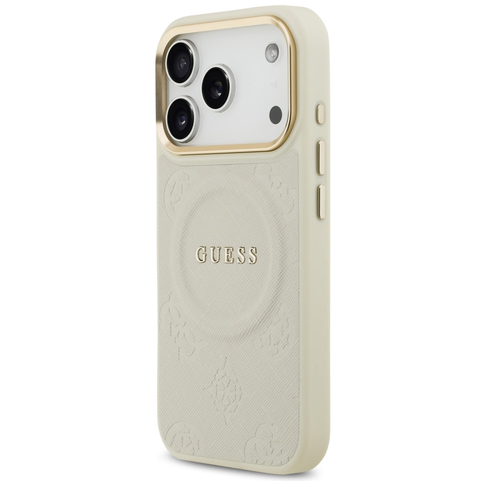 Funda MagSafe para Apple iPhone 17 Pro, Guess, Peony Hot Stamp, Beige